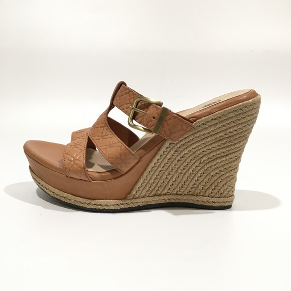 UGG Hedy Emboss Platform Wedge Espadrille Sandals -Chestnut -US 10 -NEW - Picture 3 of 7